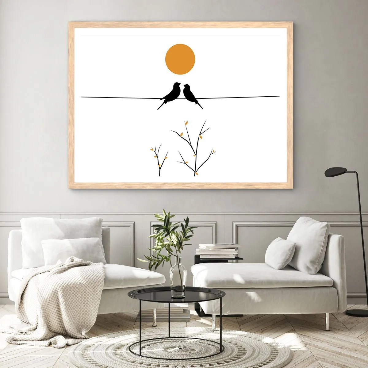 Een poster in een licht eiken lijst - Nachtegalen avond - 100x70 cm