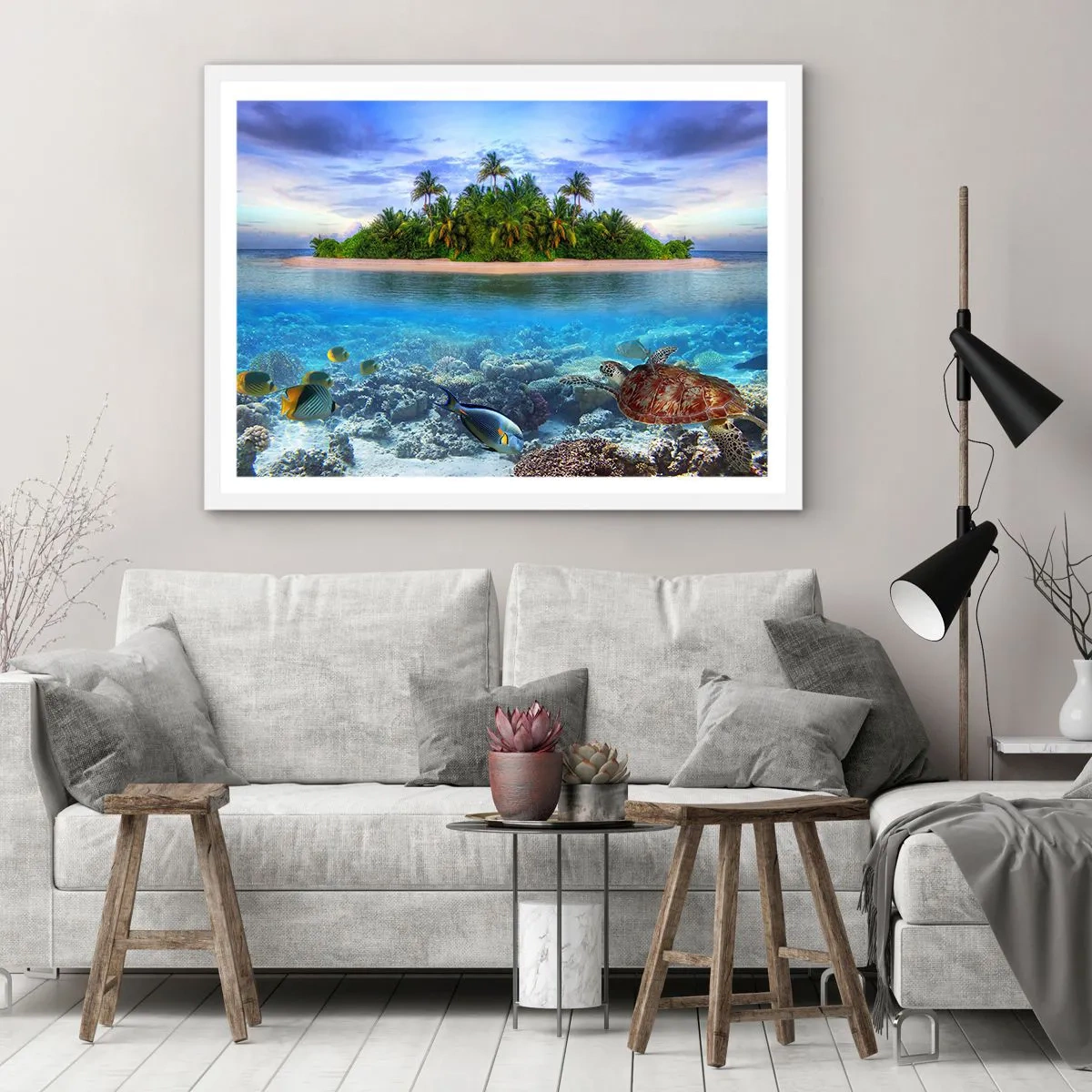 Poster in een witte lijst - Hemels eiland nodigt je uit - 40x30 cm