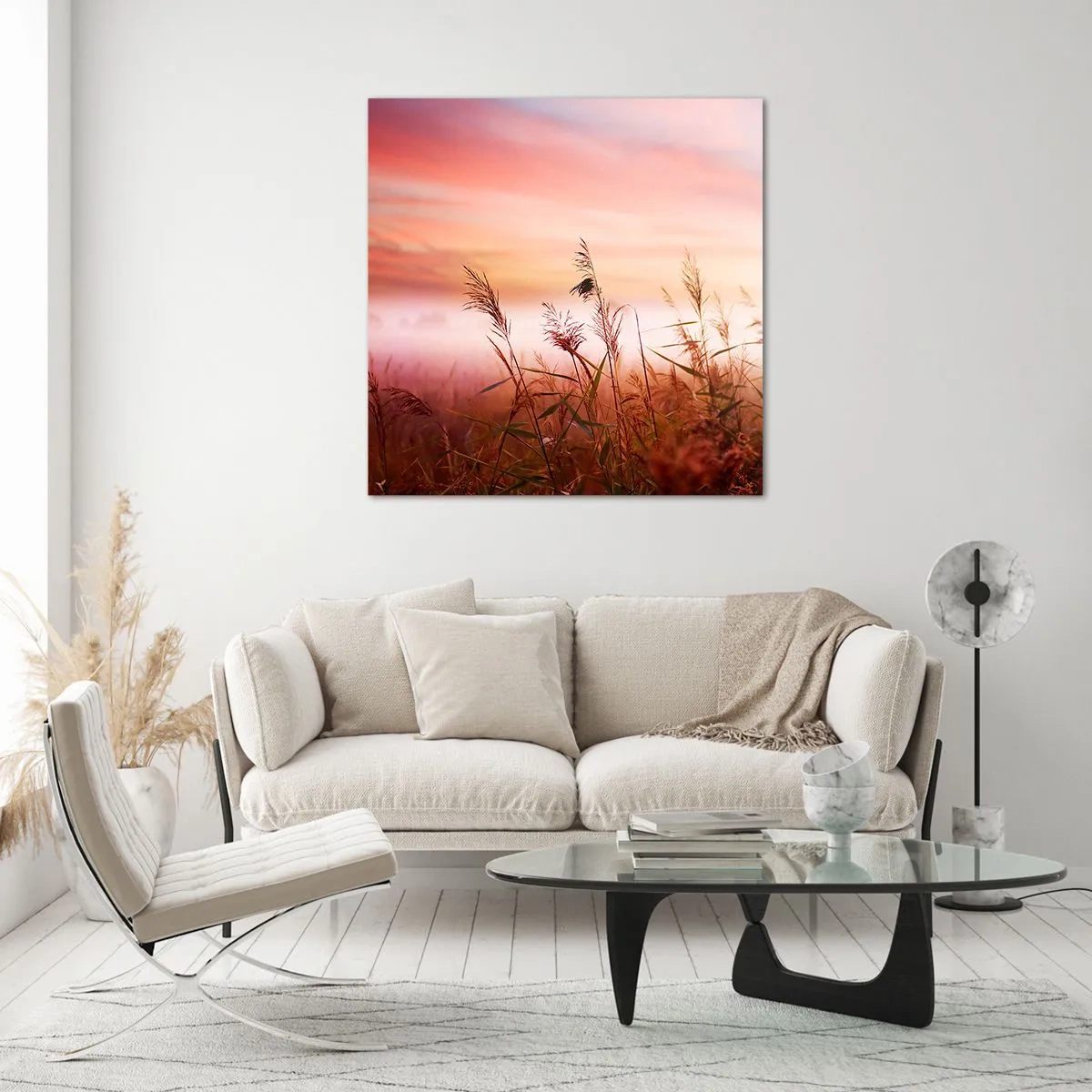 Schilderen op glas - Vliegers, paardebloemen, wind - 70x70 cm