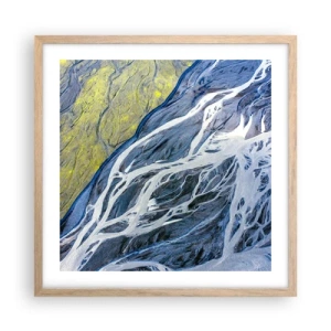 Een poster in een licht eiken lijst - Rotstekeningen van de natuur - 50x50 cm