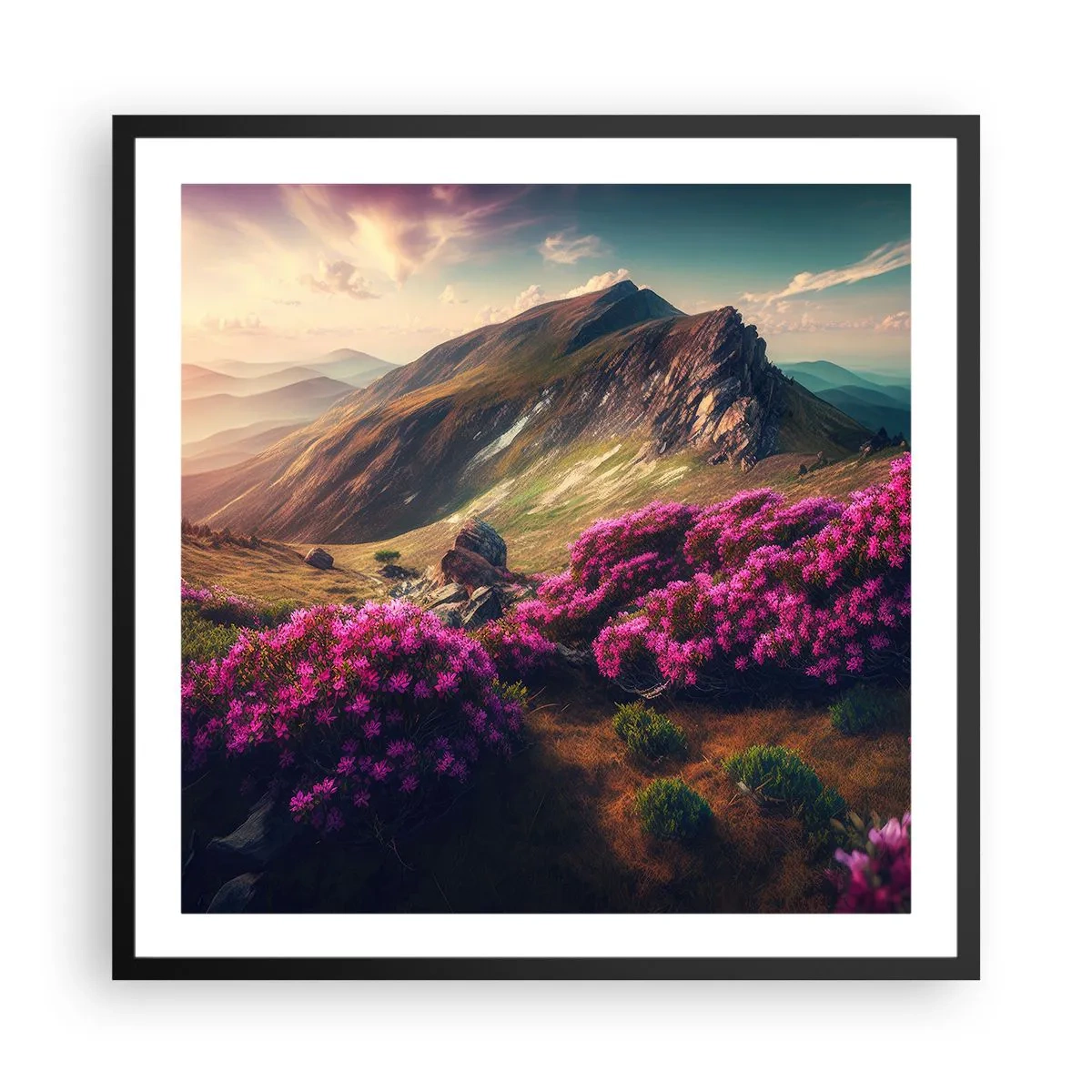 Poster in een zwarte lijst - Zomer in de bergen - 60x60 cm