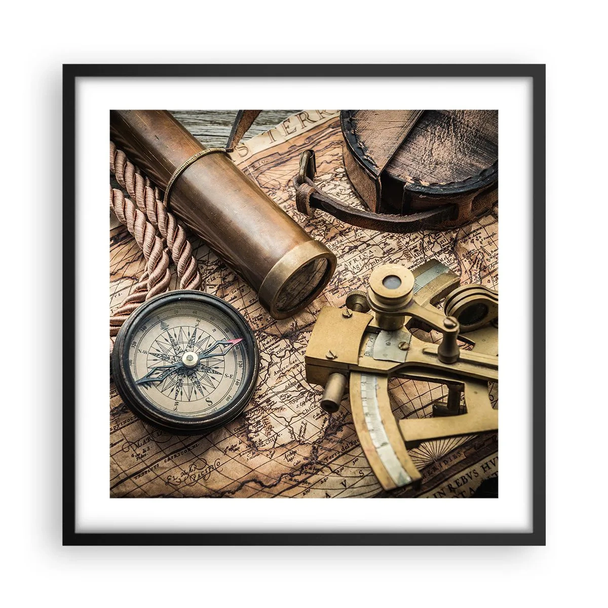 Poster in een zwarte lijst - Zet koers - 50x50 cm