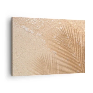 Schilderen op canvas - De schaduw van een palmboom op het zand met een delicaat golfpatroon - 70x50cm - De schaduw van een hete zomer - Moderne wanddecoratie voor woonkamer en slaapkamer ARTTOR