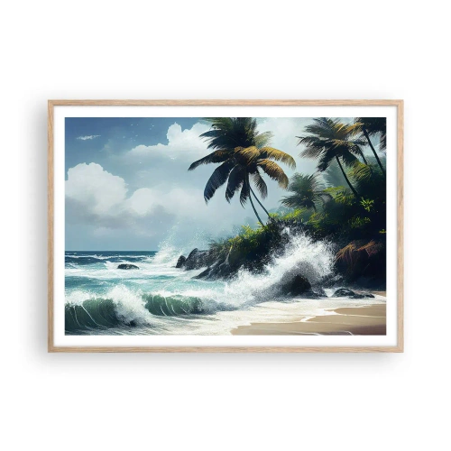 Een poster in een licht eiken lijst - Op een tropische kust - 100x70 cm