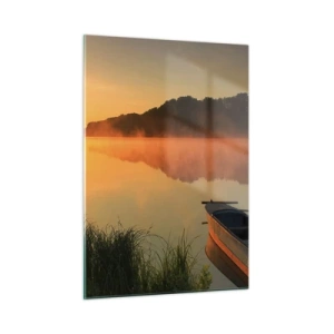 Schilderen op glas - Zonsopgang boven het water als een spiegel - 50x70 cm