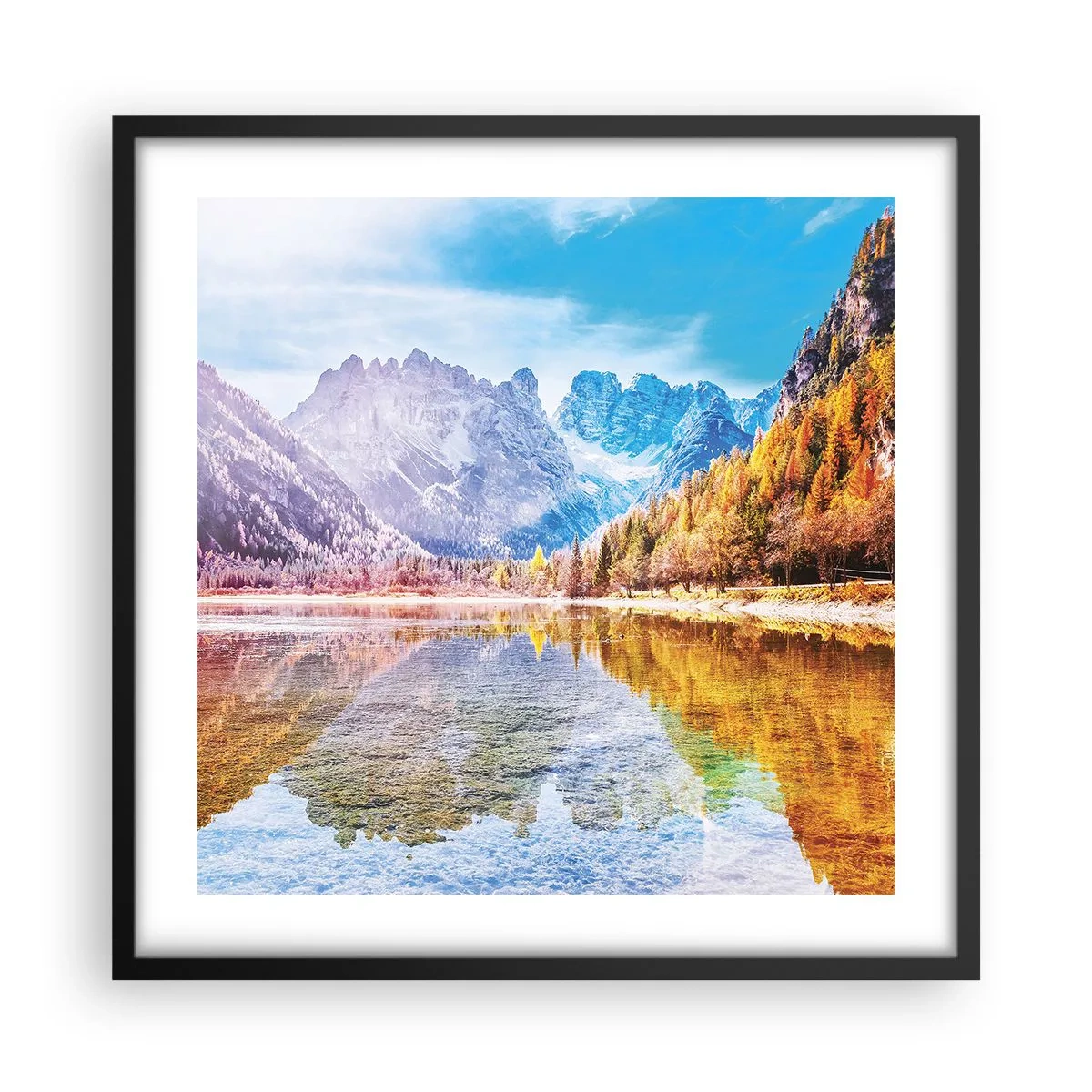 Poster in een zwarte lijst - En het is al herfst in de bergen - 50x50 cm