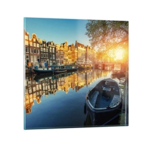 Schilderen op glas - Ochtend in Amsterdam - 40x40 cm