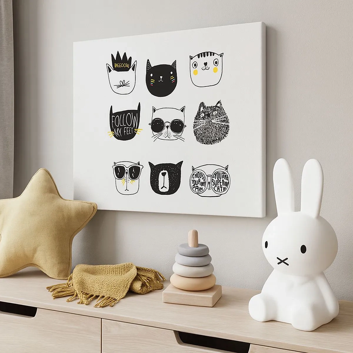 Schilderen op canvas - Stijlvolle kattenillustraties in een minimalistische stijl - 70x50cm - Iedereen is anders - Moderne wanddecoratie voor woonkamer en slaapkamer ARTTOR