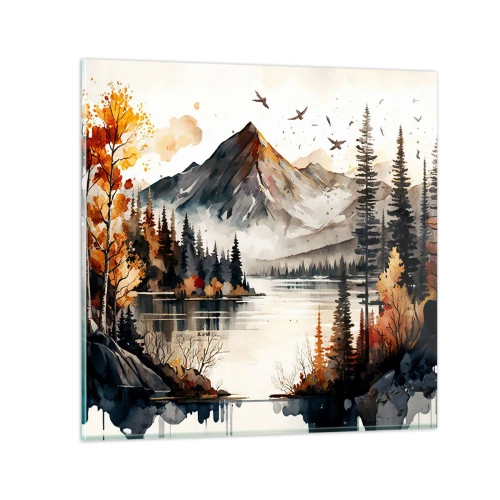 Schilderen op glas - Gouden herfst in de bergen - 30x30 cm
