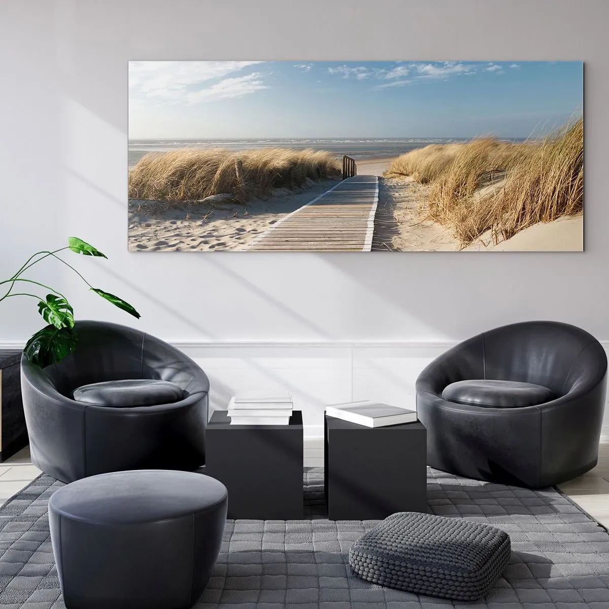 Schilderen op glas - Achter het duin, in het ruisen van gras - 100x40 cm