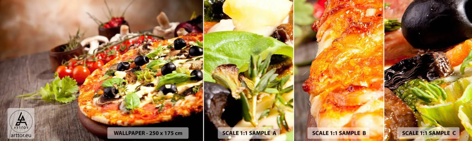 Fotobehang Staaltje Standard Eco - Van de tellurische ingrediënten - Gastronomie, Pizza, Italië - 100x30 cm