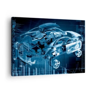 Schilderen op canvas - Een moderne technische tekening van een auto met structurele elementen - 70x50cm - Technische anatomie - Moderne wanddecoratie voor woonkamer en slaapkamer ARTTOR