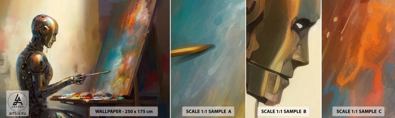 Fotobehang Monster Zelfklevend Deluxe Sticker - De kunst van de toekomst - Schilderen, Robot, Borstel - 100x30 cm