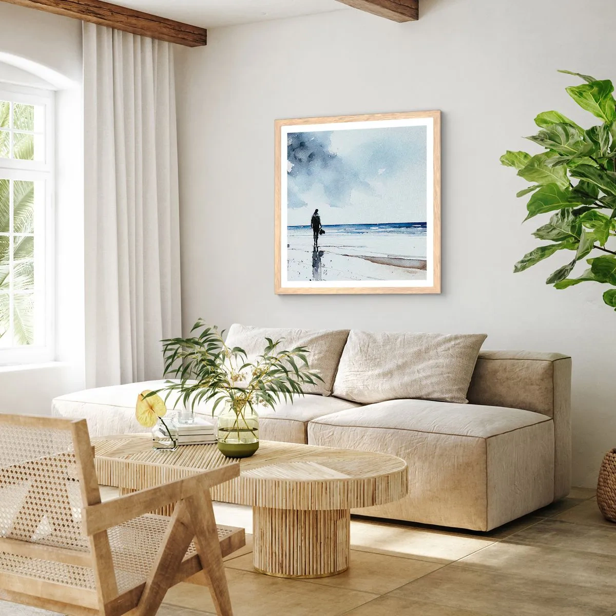 Een poster in een licht eiken lijst - Gesprek met de zee - 50x50 cm