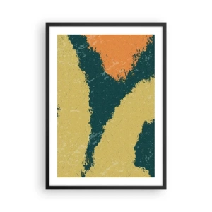 Poster in een zwarte lijst - Abstracte kleurvlekken in tinten groen en oranje - 50x70cm - Abstractie – langzame beweging - Moderne wanddecoratie voor woonkamer en slaapkamer ARTTOR