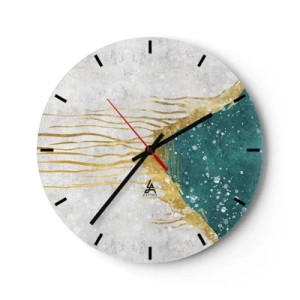 Wandklok - Klok - Gouden lijnen en turquoise textuur op een witte achtergrond - 30x30cm - Gouden vloed - Moderne wanddecoratie voor woonkamer, keuken en slaapkamer ARTTOR