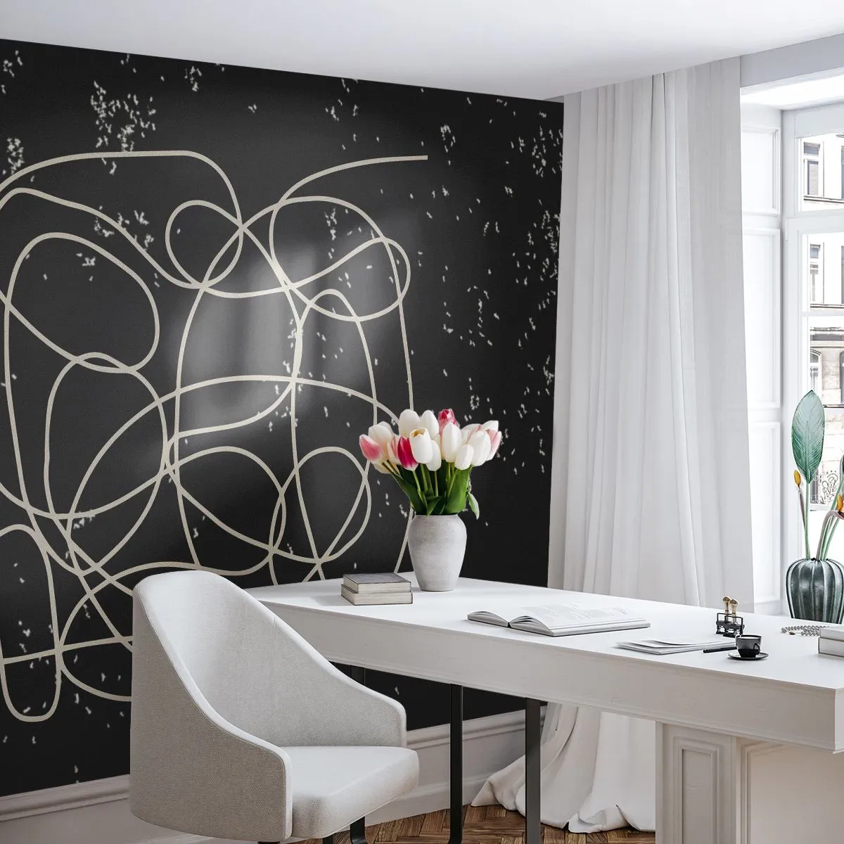 Fotobehang Premium Canvas - Dwalende gedachten - Abstractie, Grafisch, Deel - 250x175 cm