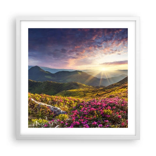 Poster in een witte lijst - Frisheid in de ochtend in de bergen - 50x50 cm