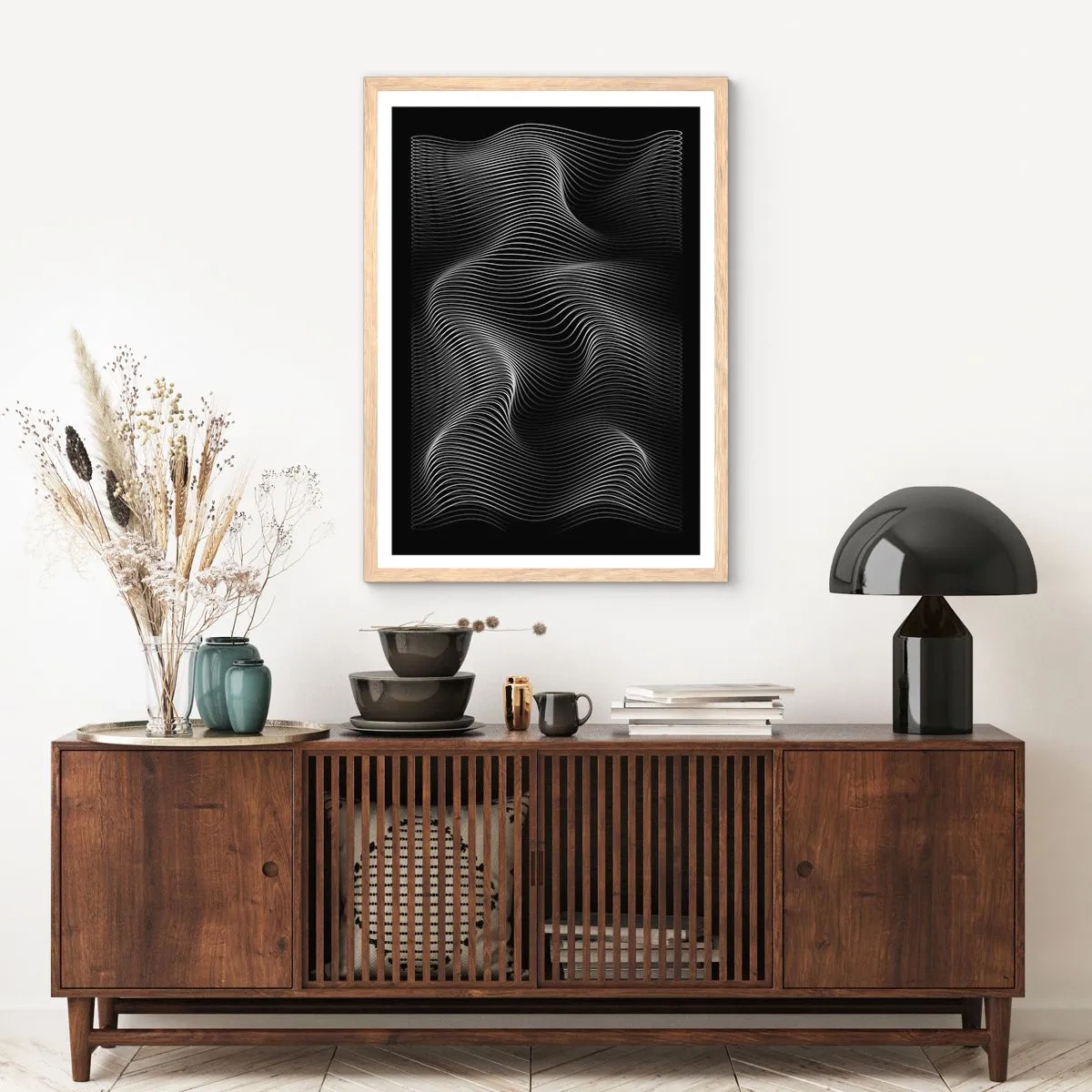 Een poster in een licht eiken lijst - Dans van licht in de ruimte - 30x40 cm
