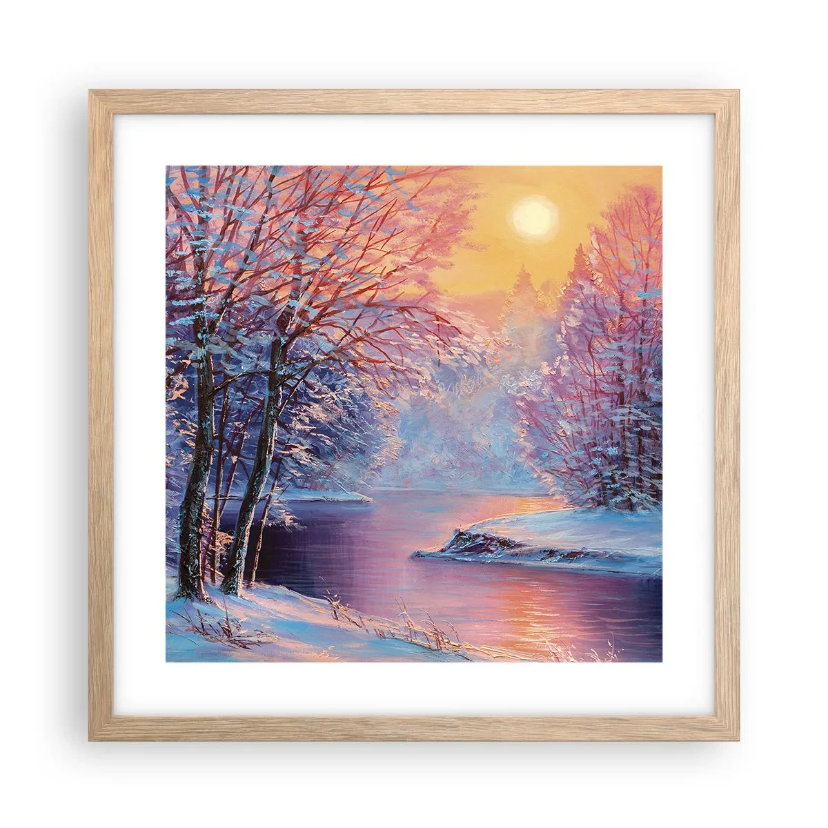 Een poster in een licht eiken lijst - De kleuren van de winter - 40x40 cm