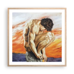 Een poster in een licht eiken lijst - Ondergedompeld in zichzelf - 60x60 cm