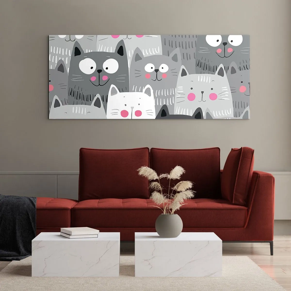 Schilderen op glas - De wereld van de kat - 90x30 cm