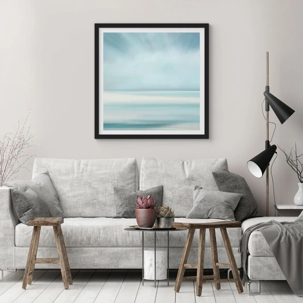 Poster in een zwarte lijst - Vrede tot aan de horizon - 50x50 cm