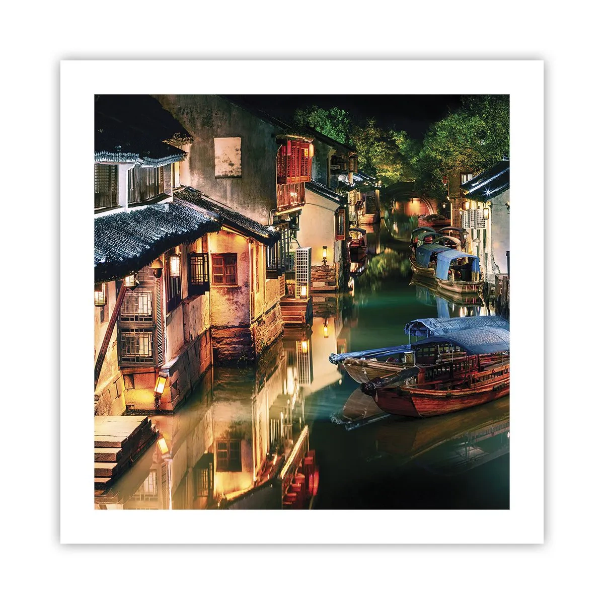 Poster - Een avond op een Chinese straat - 50x50 cm