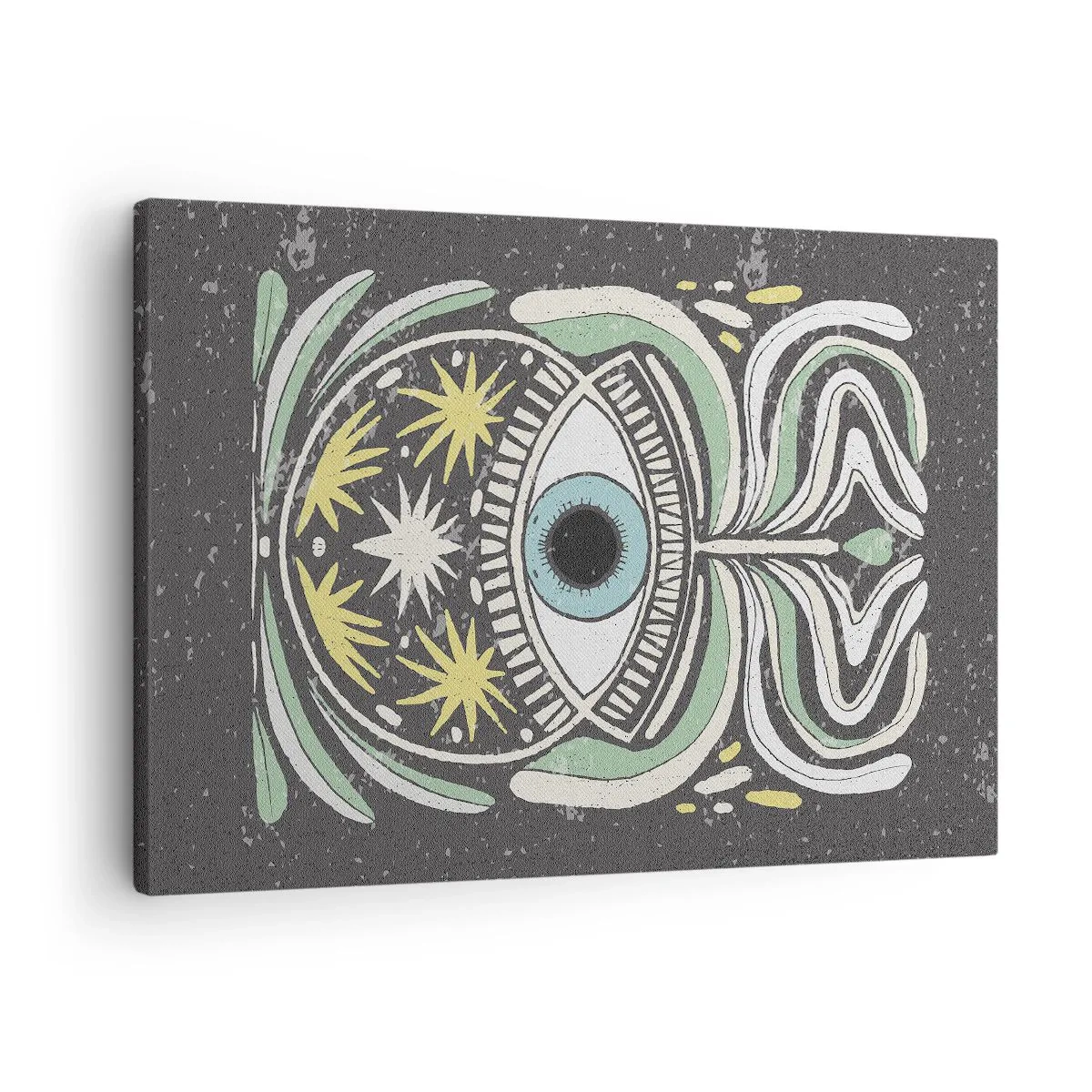 Schilderen op canvas - Een symbolisch oog omgeven door abstracte patronen - 70x50cm - Tribale rituelen - Moderne wanddecoratie voor woonkamer en slaapkamer ARTTOR