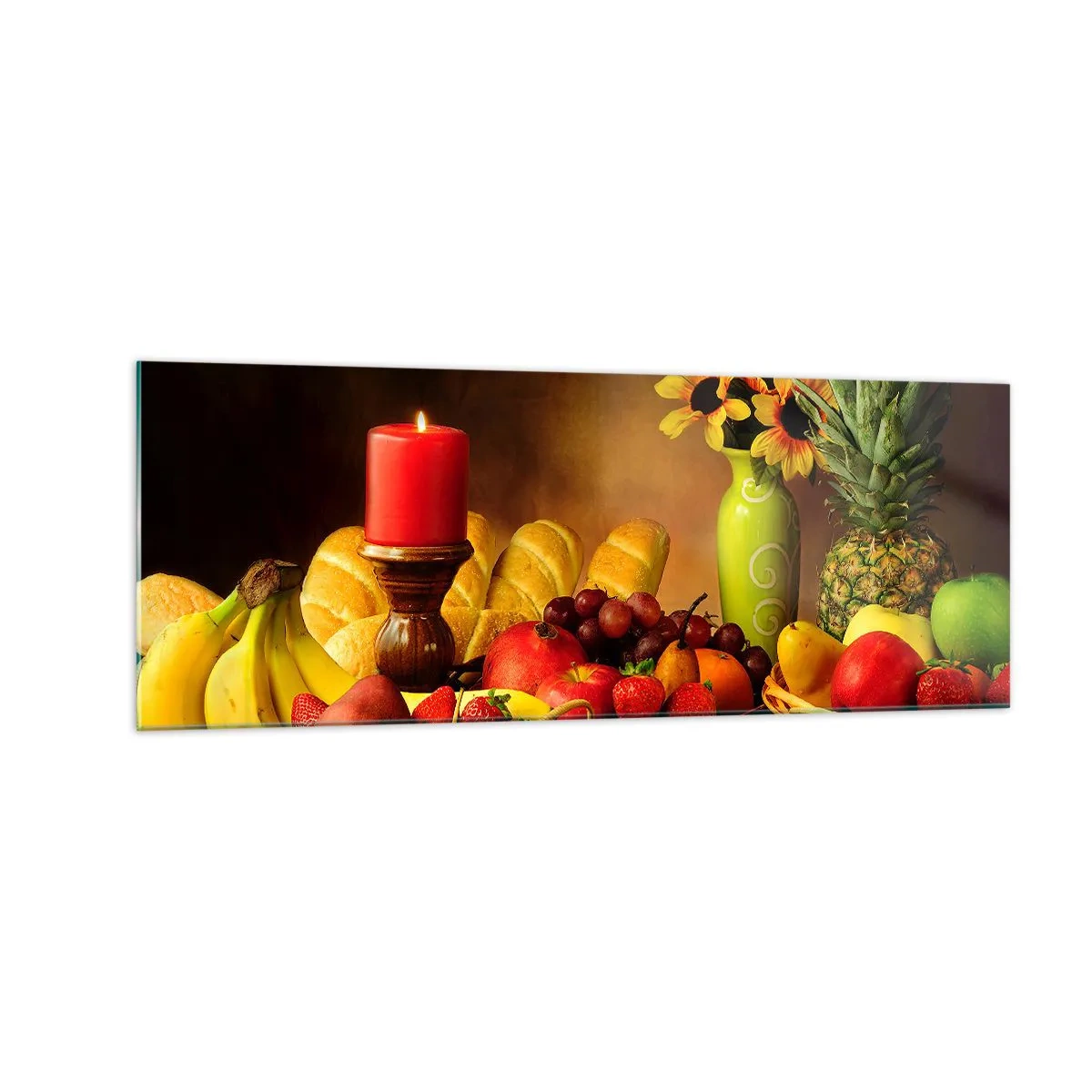 Schilderen op glas - Stilleven met brood en fruit - 140x50 cm