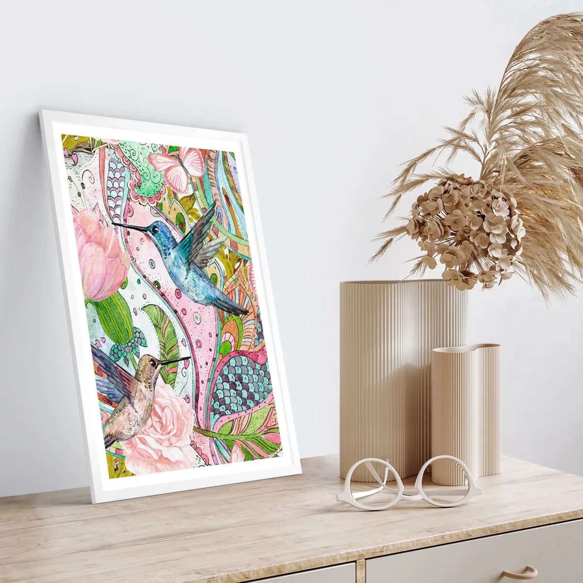 Poster in een witte lijst - Verstrikt in wijnstokken - 70x100 cm