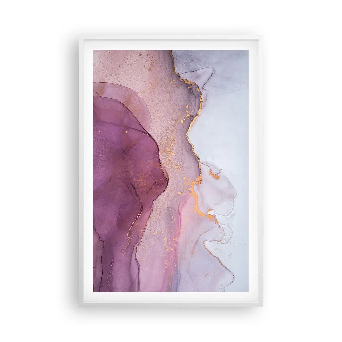 Poster in een witte lijst - Lila en paarse golven - 61x91 cm