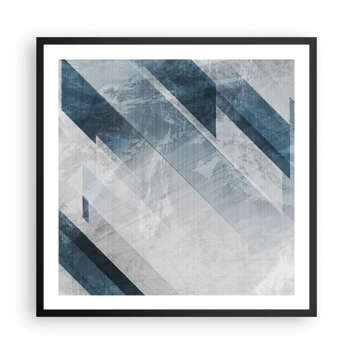 Poster in een zwarte lijst - Ruimtelijke compositie - grijze beweging - 60x60 cm