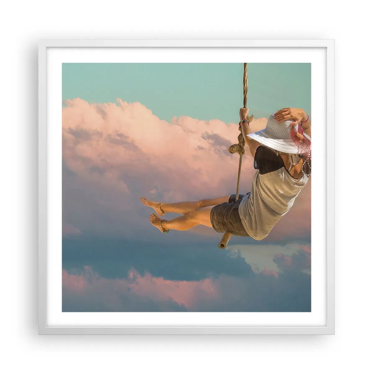 Poster in een witte lijst - Plezier in de wolken - 60x60 cm