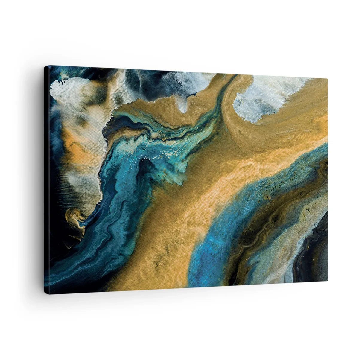 Schilderen op canvas - Abstracte golven in tinten goud en blauw - 70x50cm - Blauw - geel - wederzijdse invloeden - Moderne wanddecoratie voor woonkamer en slaapkamer ARTTOR