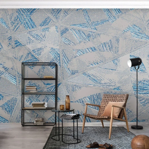 Fotobehang op maat Premium Sand - In een blauwgrijs labyrint - Krabbels, Helder, Chaos