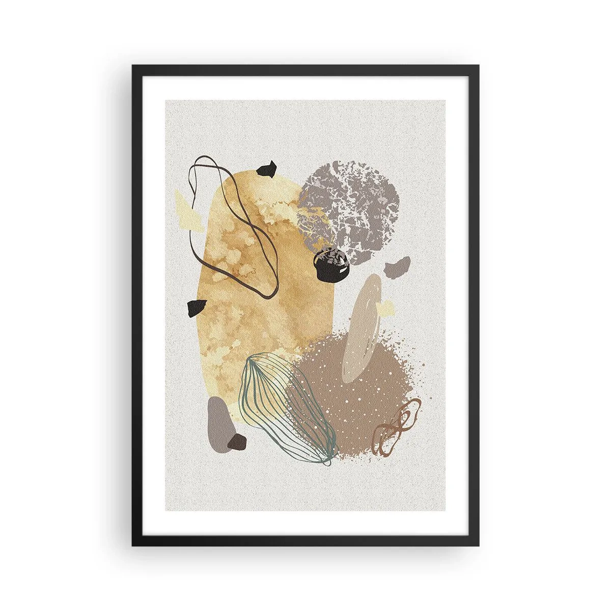 Poster in een zwarte lijst - Abstracte compositie in natuurlijke tinten - 50x70cm - Toegepaste plumcologie - Moderne wanddecoratie voor woonkamer en slaapkamer ARTTOR