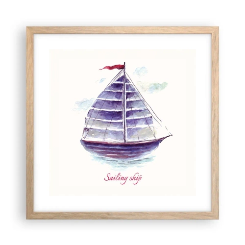 Een poster in een licht eiken lijst - Volle zeilen en rustig water - 40x40 cm