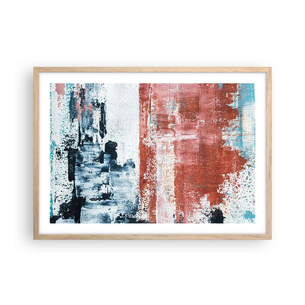 Een poster in een licht eiken lijst - Fifty Fifty abstract - 70x50 cm