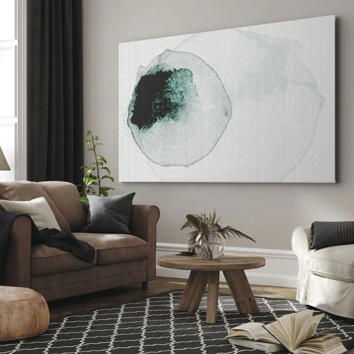 Schilderen op canvas - Abstracte waterdruppel met tinten groen en zwart - 70x50cm - In een druppel water - Moderne wanddecoratie voor woonkamer en slaapkamer ARTTOR