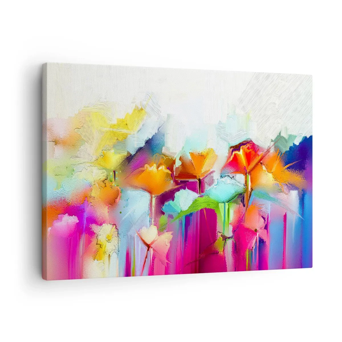 Schilderen op canvas - Abstracte kleurrijke bloemen op een lichte achtergrond - 70x50cm - De regenboog is tot bloei gekomen - Moderne wanddecoratie voor woonkamer en slaapkamer ARTTOR