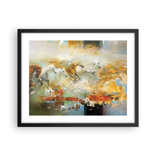 Poster in een zwarte lijst - Galopperen door het licht - 50x40 cm
