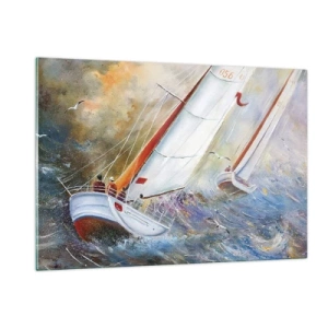 Schilderen op glas - Lopend op de golven  - 120x80 cm