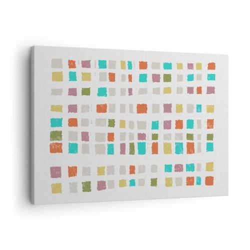 Schilderen op canvas - Kleurrijke vierkanten in een minimalistische opstelling op een witte achtergrond - 70x50cm - Onbekend spel - Moderne wanddecoratie voor woonkamer en slaapkamer ARTTOR