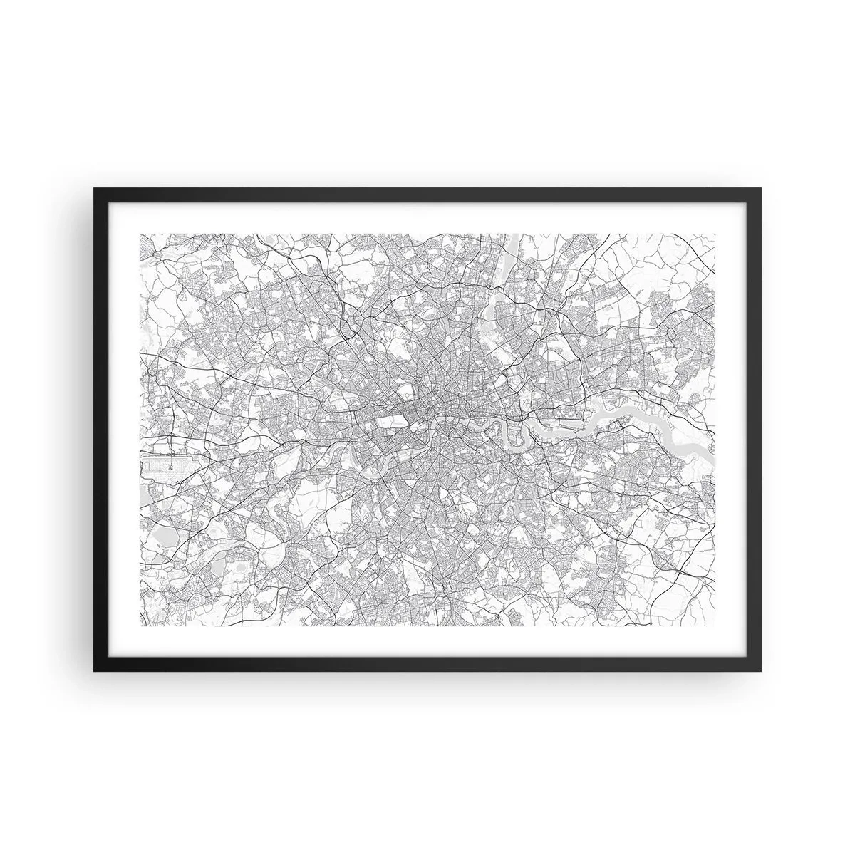 Poster in een zwarte lijst - Kaart van het doolhof van Londen - 70x50 cm