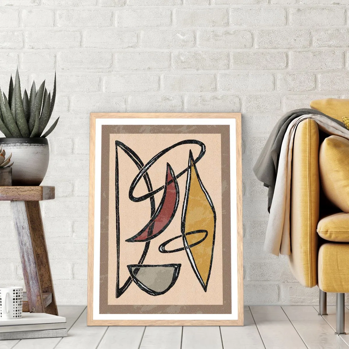 Een poster in een licht eiken lijst - Compositie – bogen en ovalen - 70x100 cm