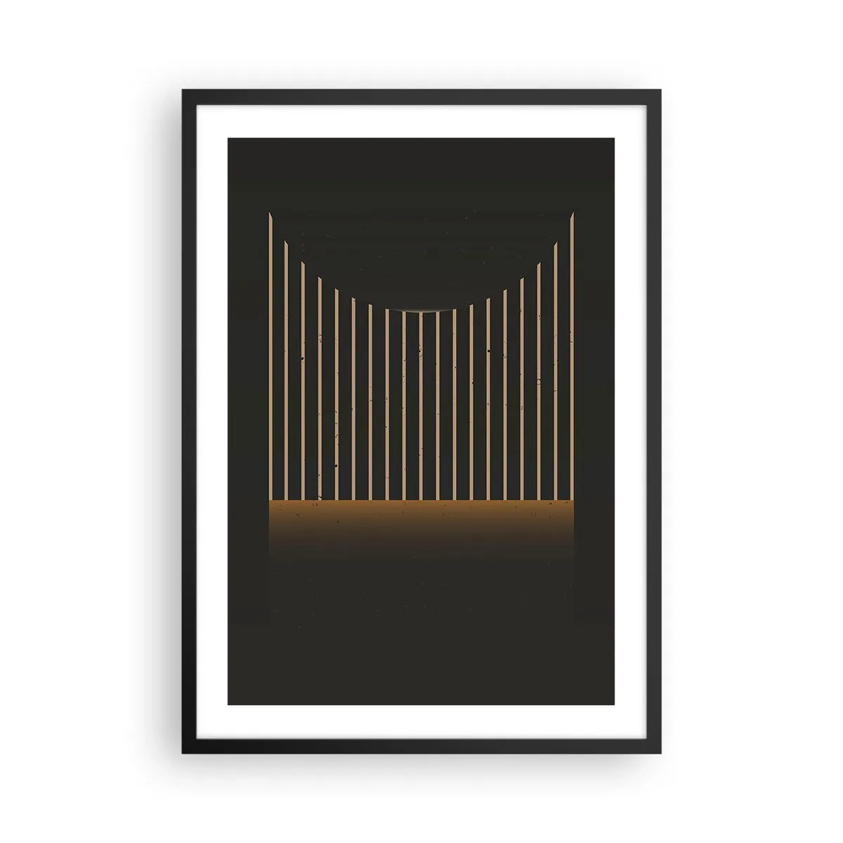 Poster in een zwarte lijst - Geometrische compositie van verticale lijnen in het donker - 50x70cm - Verken de duisternis - Moderne wanddecoratie voor woonkamer en slaapkamer ARTTOR