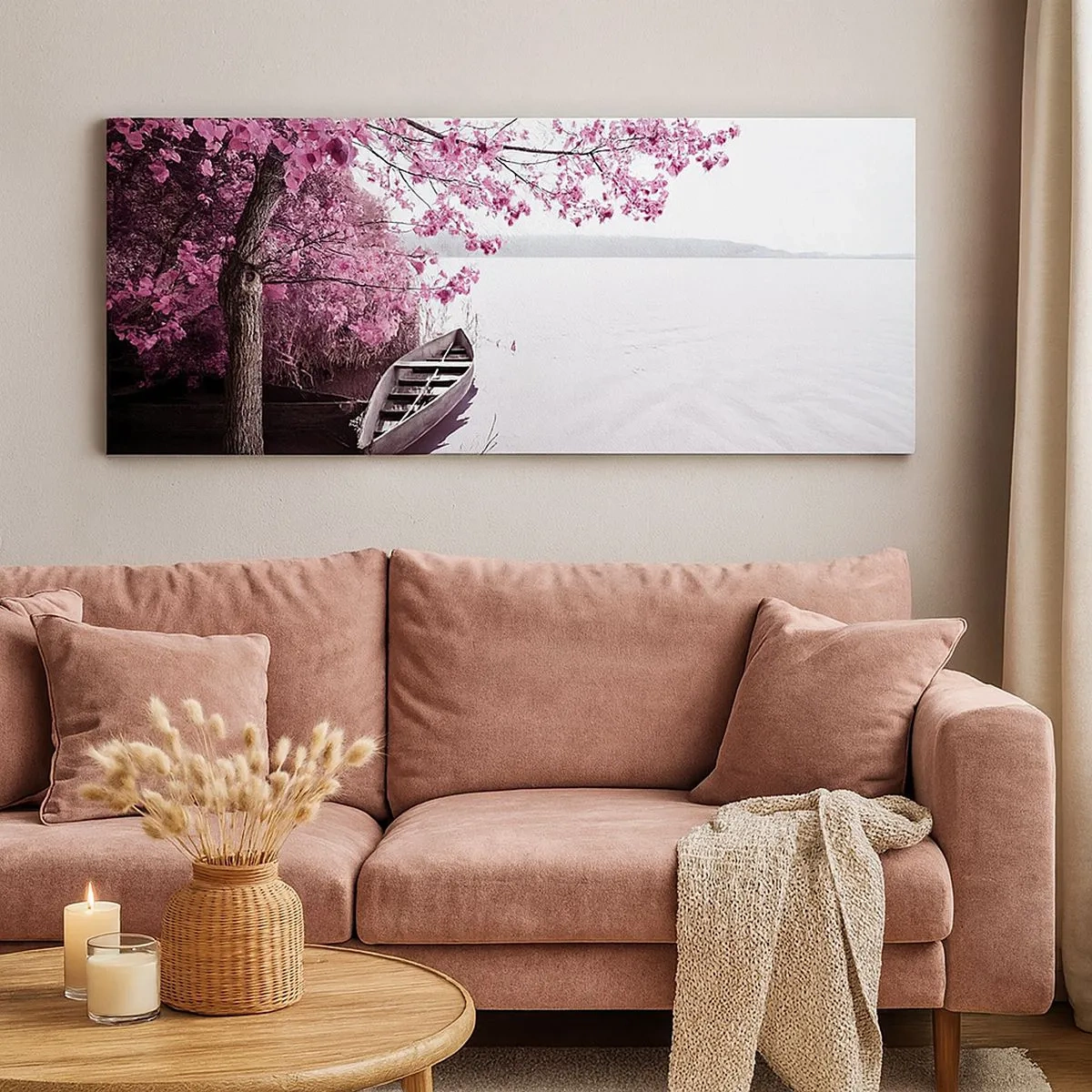 Schilderen op canvas - In roze stilte - 100x40 cm