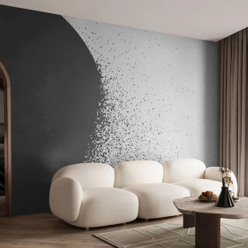 Fotobehang Premium Sand - Beweging van moleculen - Abstractie, Zwart en wit, Grafisch - 300x210 cm