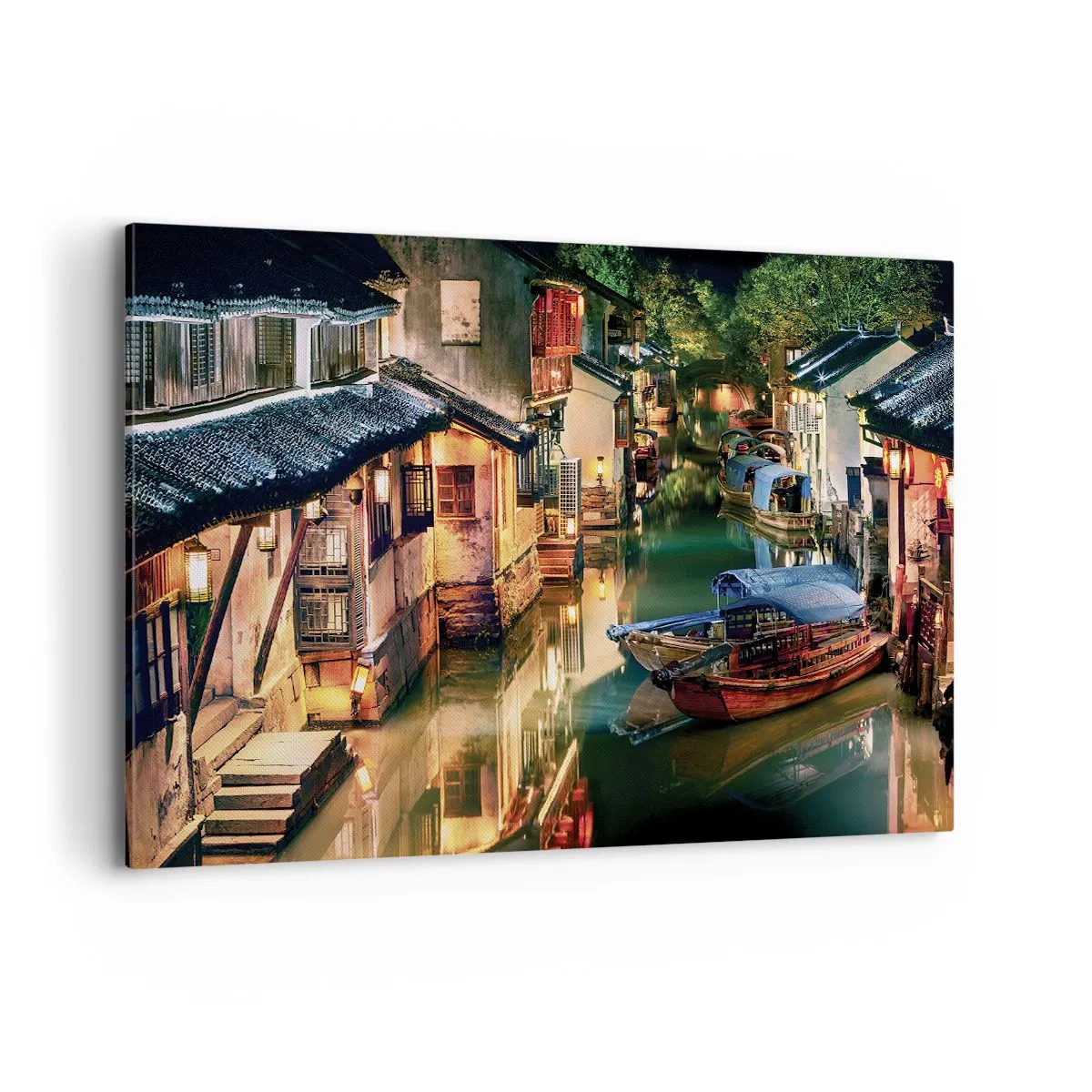 Schilderen op canvas - Een avond op een Chinese straat - 120x80 cm